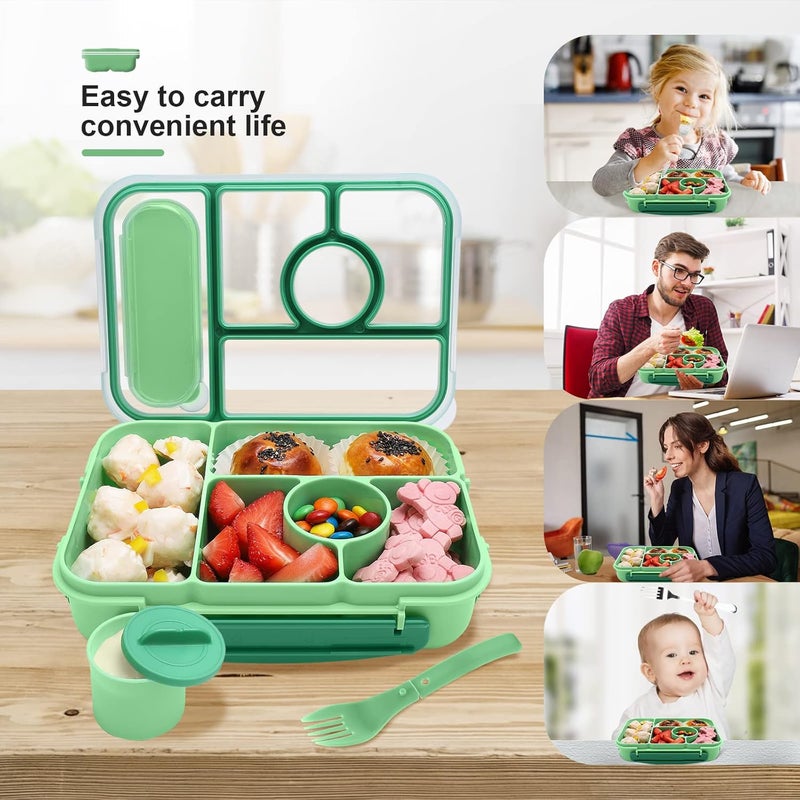 Amathley Bento Box Adult Lunch Box Kids,Lunch Containers for Adults/Kids/Toddler,5 Compartments Bento Lunch Box with Sauce Vontainers,Microwave & Dishwasher & Freezer Safe,BPA-Free(Green) - Image 3